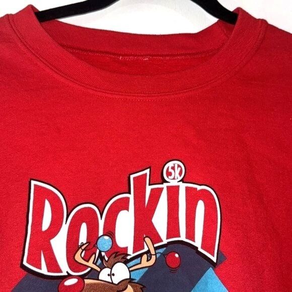 Rockin Rudolph Run Red Sweatshirt Unisex Long Sleeve Crew Neck Soft Cotton Blend - Picture 2 of 4